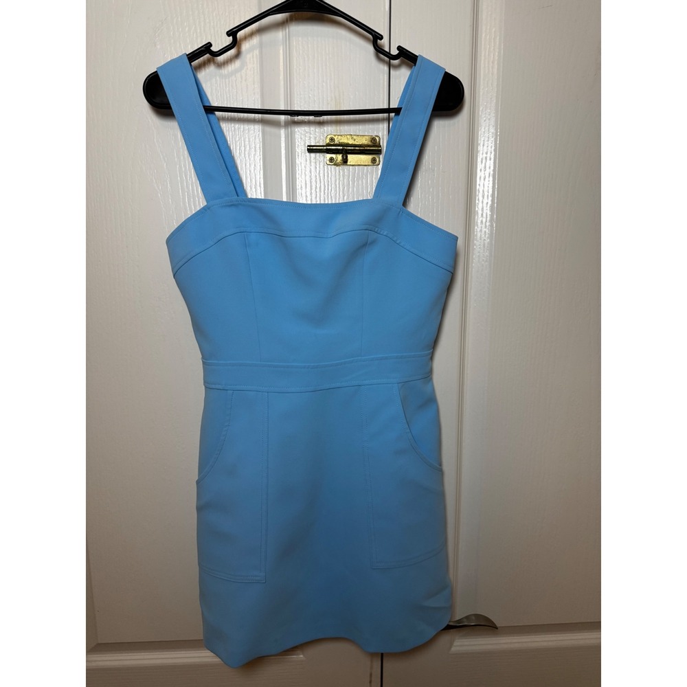 Amanda Uprichard Ace Blue Sleeveless Mini Dress Square Neck A-Line Cocktail - Picture 3 of 7